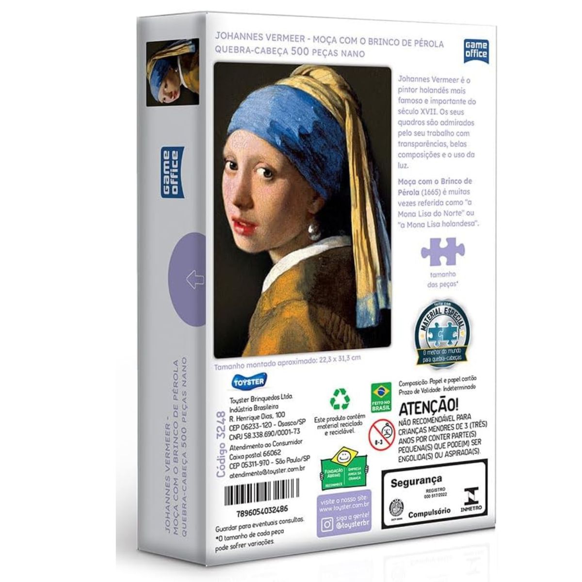 Quebra Cabeça Johannes Vermeer - Moça Com O Brinco De Pérola / 500 Peças Nano - Toyster Quebra Cabeça Johannes Vermeer - Moça Com O Brinco De Pérola / 500 Peças Nano - Toyster